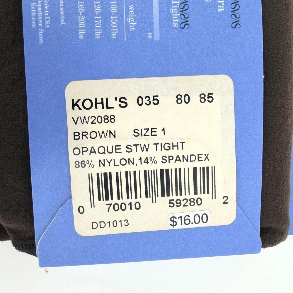 Simply Vera Vera Wang Brown Opaque Sheer-to-Waist Tights Size 1 NEW